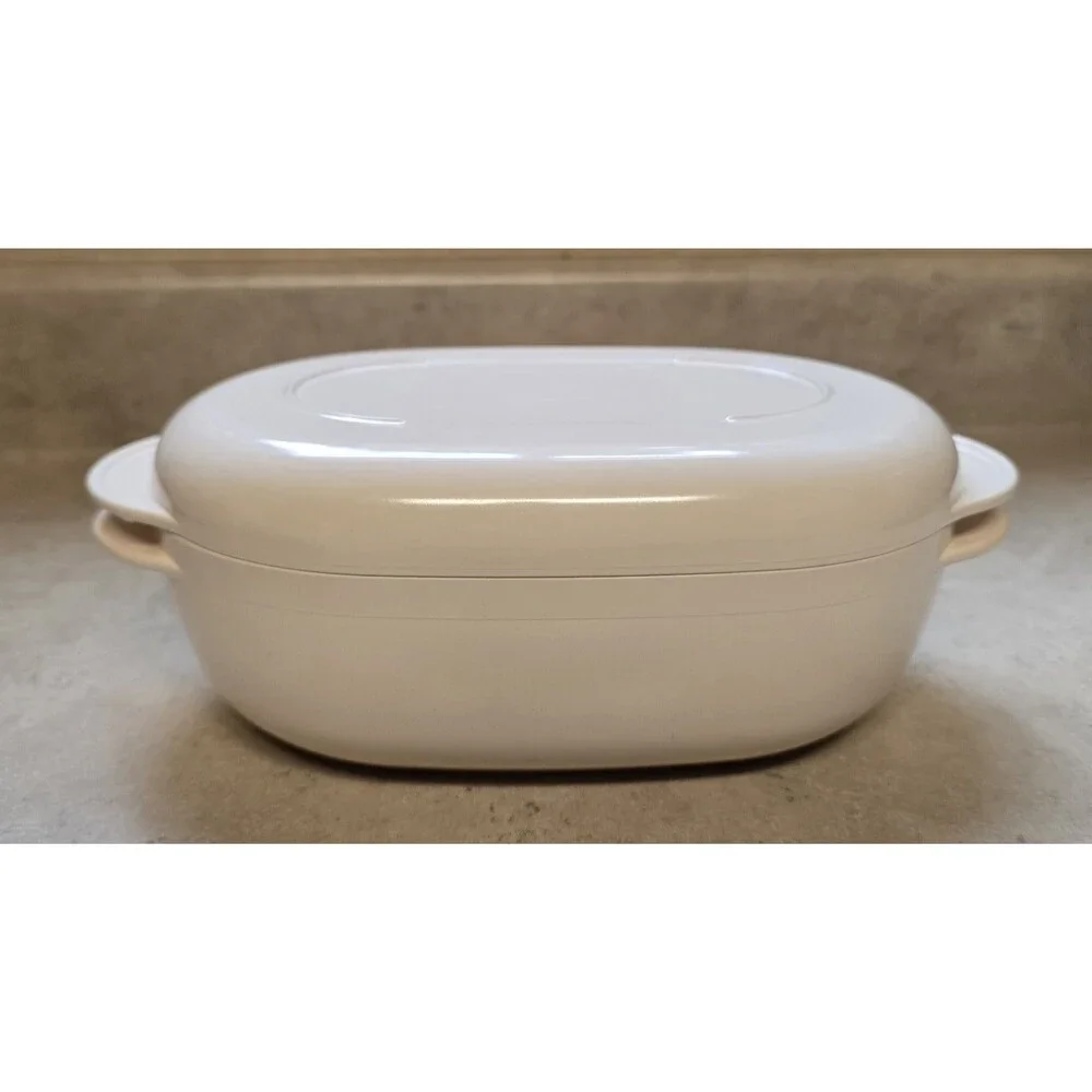 Vtg Tupperware Almond Oval Steamer Casserole Dish Lid Micro-Cookware 35 oz 1L